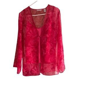 Valerie Stevens Pink Sheer One Button Cardigan Blouse With Tank Top Size M